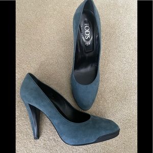 Tod's Blue Suede Leather Hidden platform Pumps